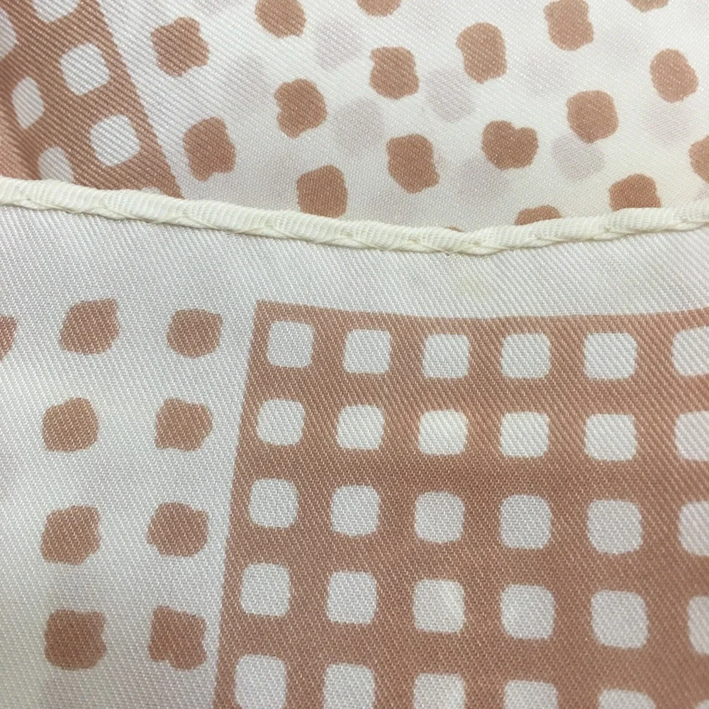 MCM Vintage Scarf Tan White Geometric Abstract 27 in Square Rolled Hem